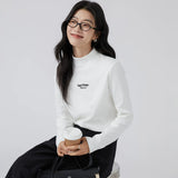 下集シリーズ｜モックネック 長袖Tシャツ｜ホワイトロゴ入り 裏起毛 インナーにも レギュラーフィット 2カラー S〜XL