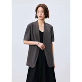 鯨乎シリーズ｜ノーカラージャケット｜長袖・半袖 ゆったり ほうじ茶グレー ブラック S・M・L・XL