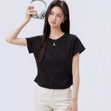 下集シリーズ｜バタフライ他 プリント・無地 半袖Tシャツ｜正肩 スリム 短め丈 17タイプ S〜XL