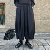 GUYIシリーズ｜裾ギャザー ワイドパンツ｜バルーンシルエット ゆったり 9分丈 ブラック フリーサイズ