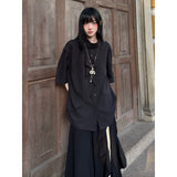 FG721シリーズ｜ライトグリーン/ブラック 新中式 半高襟 半袖シャツ アシンメトリー ユニセックス M/L/XL
