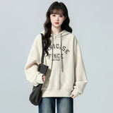 孜索シリーズ｜英字プリント フーディー｜ゆったり ドロップショルダー オートミール・ヘイズブルー・クリームベージュ S〜L