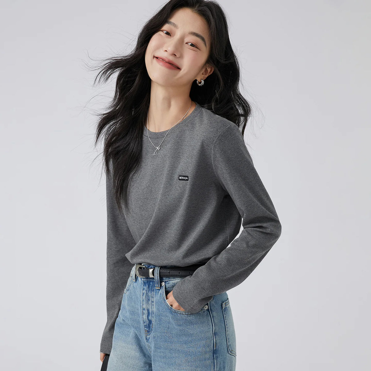 下集シリーズ｜長袖Tシャツ｜短め丈 ゆったり ワッペン・無地・くまプリント 14タイプ S〜XL