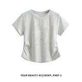 下集シリーズ｜サイドシャーリング 半袖Tシャツ｜正肩 ゆったり 短め丈 3カラー S〜XL