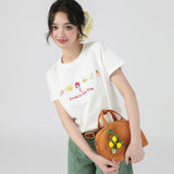 下集シリーズ｜フルーツ刺繍 半袖Tシャツ｜正肩 ゆったり 2カラー S〜XL