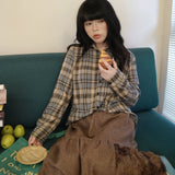 陽光蘿莎シリーズ｜チェック柄 長袖シャツ｜オーバーサイズ 起毛調 重ね着向き ブラウン S〜XL