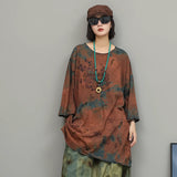 格林曼シリーズ｜植物染め ロングTシャツ＋デニム サルエルパンツ セットアップ｜手染め ゆったり ウエストゴム 秋 フリー