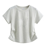 下集シリーズ｜サイドシャーリング 半袖Tシャツ｜リブ編み 短め丈 スリム 無地・プリント・刺繍 16カラー S〜XL