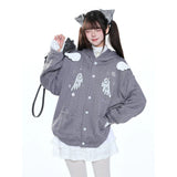 MJMTシリーズ｜翼モチーフ フード付き ニットカーディガン ブルー/グレー ゆったり 秋冬 S/M/L/XL