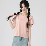 下集シリーズ｜ショート丈 半袖Tシャツ｜40番手コットンリブ ゆったり グリーン/ピンク/ホワイト/イエロー S〜XL