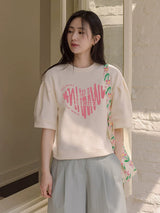 左品シリーズ｜コットン100% パフスリーブTシャツ｜ゆったり ショート丈 ピンク他 全3種 M〜XL
