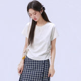 下集シリーズ｜サイドシャーリング 半袖Tシャツ｜短め丈 コットン ブラック/ネイビー/ライトグレー S〜XL